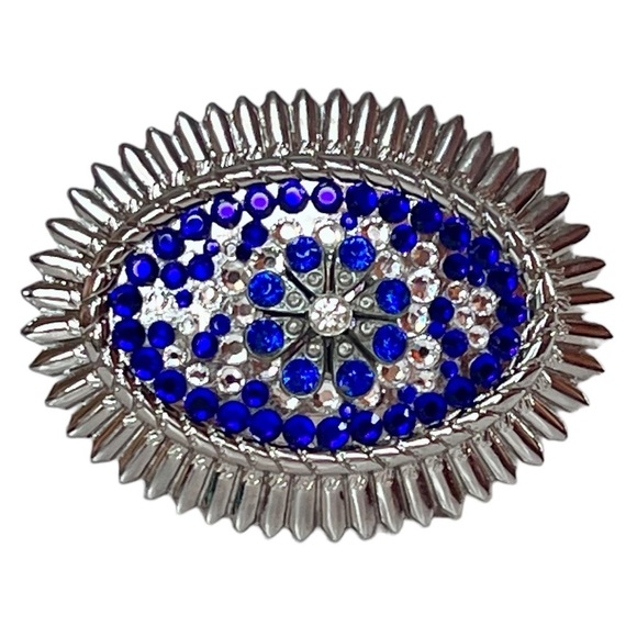 Blue Rhinestone Belt Buckle Western Statement Piece Coastal Cowgirl Rodeo Queen - Picture 1 of 7